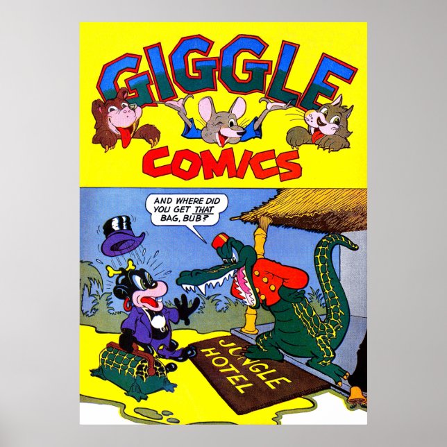Poster  Giggle Crocodile Alligator Animal Vintage Comics  (Frente)