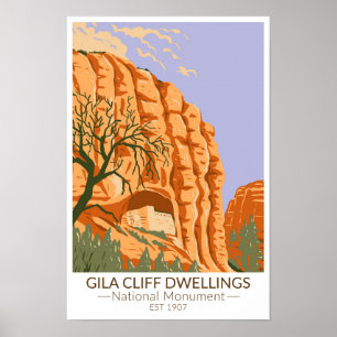 Poster Gila Cliff Dwellings Monumento Nacional Novo Méxic