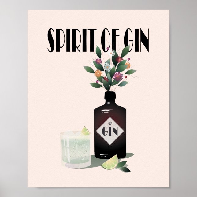 Poster Gin Bottle & Flowers | Ilustração para amantes de  (Frente)