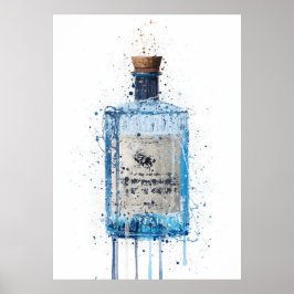 Poster Gin Bottle Wall Art Print 'Blue Barrel'