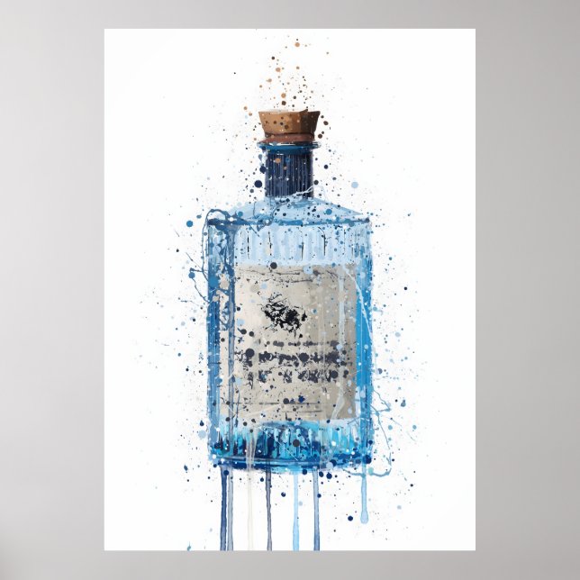Poster Gin Bottle Wall Art Print 'Blue Barrel' (Frente)