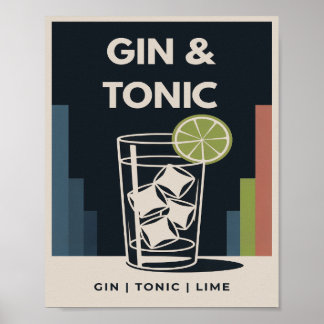 Poster Gin e Tónica Arte Deco Vintage Gráfico de Coquetel