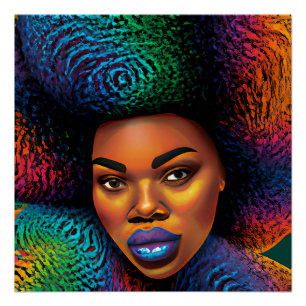 Pôster Gina Queen Rainbow Cute Hair Black Melanin Afro