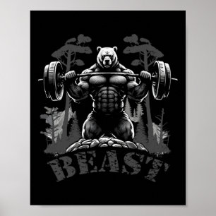 Poster Ginásio musculação fitness treino fera urso com D
