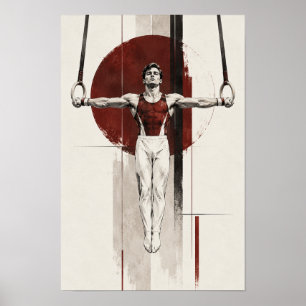 Poster Ginasta Masculino em Argolas Paradas Arte Minimali