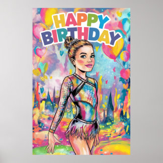 Poster Ginástica colorida pintada aniversário personaliza