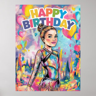 Poster Ginástica colorida pintada aniversário personaliza
