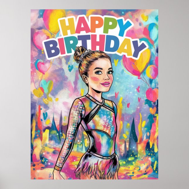Poster Ginástica colorida pintada aniversário personaliza (Frente)