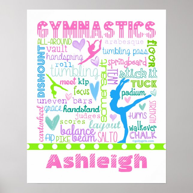 Poster Ginástica Pastel Personalizada Palavras Tipografia (Frente)
