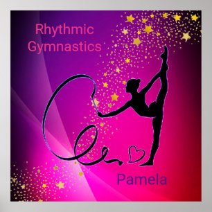Poster Ginástica Rítmica Estrelas Douradas Rosa e Roxo