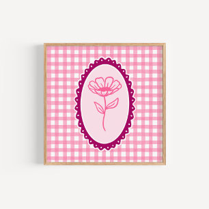 Poster Ginga Rosa e Branca e Arte Floral em Moldura