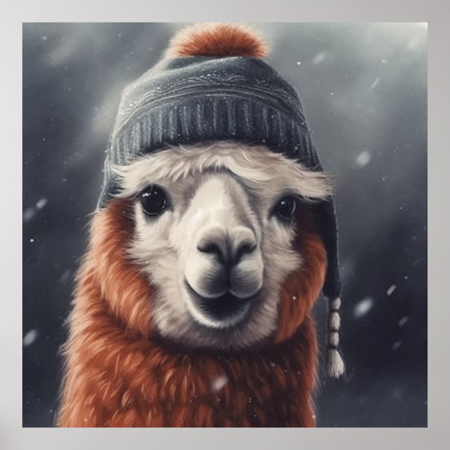 Poster Ginger alpaca vestindo beanie (Frente)