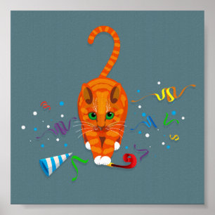 Poster Ginger cat brincando com itens do Partido no Ano N
