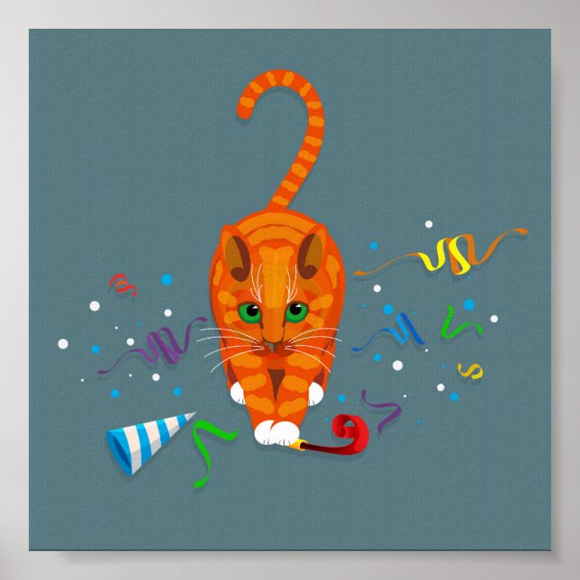 Poster Ginger cat brincando com itens do Partido no Ano N (Frente)