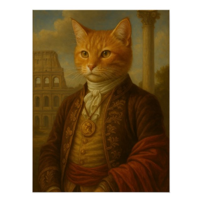 Pôster Ginger Cat Noble Portrait with Roman Ruins (Frente)