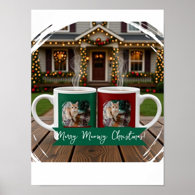 Poster Ginger cat, Photo Text Customize ,Meowy Christmas, (Frente)