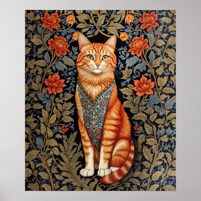 Poster Ginger Cat William Morris Inspirou Floral (Frente)