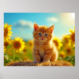Poster Ginger Kitten Adorável no Campo dos Girassóis