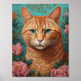 Poster Ginger Tabby Cat e Peonies