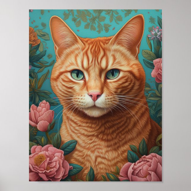 Poster Ginger Tabby Cat e Peonies (Frente)