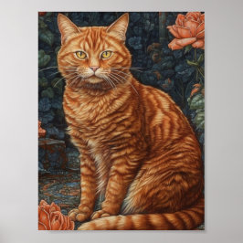 Poster Ginger Tabby Cat e Rosas