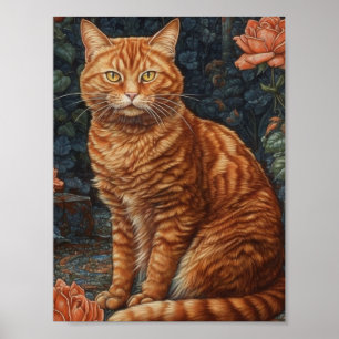 Poster Ginger Tabby Cat e Rosas