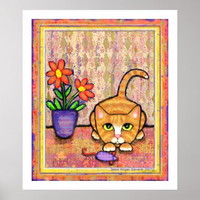 Pôster "Ginger Tabby Cat Playing" (Frente)