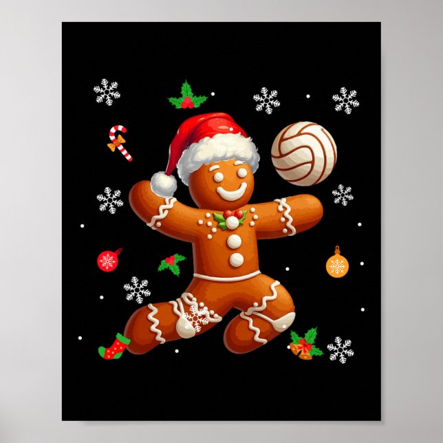 Poster Gingerbird Jogando Voleibol Jogador De Natal Ki (Frente)