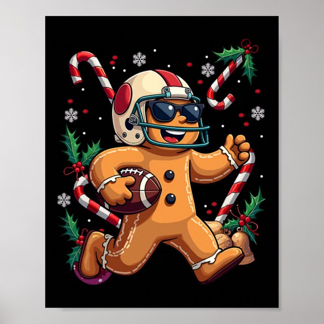 Poster Gingerbird Man Jogando Futebol De Natal Xmas Ki (Frente)
