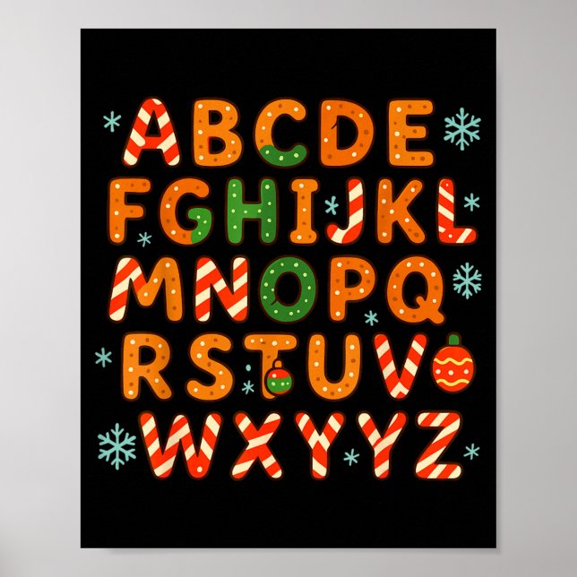 Poster Gingerbread Candy Cane Alphabet Christmas Letters  (Frente)
