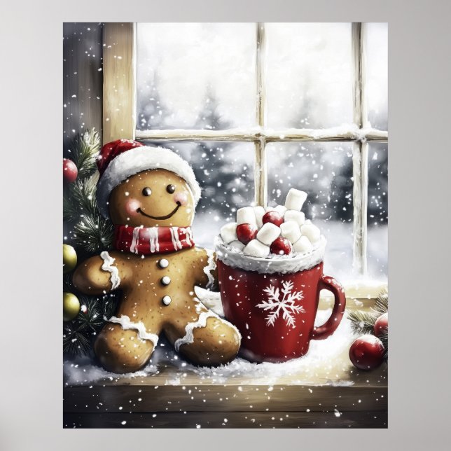 Poster Gingerbread Christmas Wall Art, Cozy Coffee Lover  (Frente)