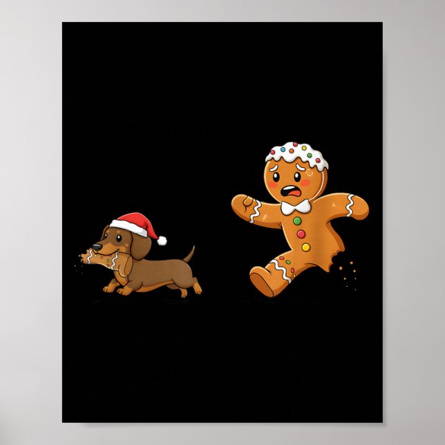 Poster Gingerbread Cookie Chasing Dachshund Christmas Dog (Frente)