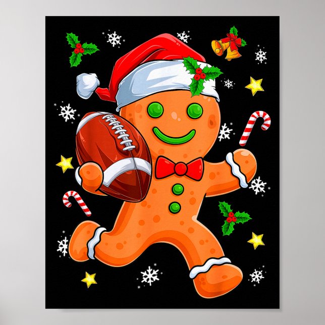Poster Gingerbread Cookie Playing Football Merry Christma (Frente)