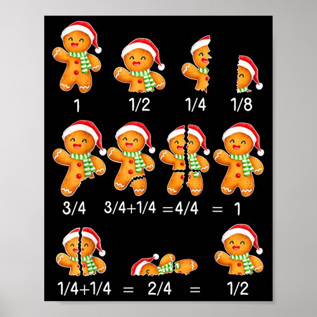 Poster Gingerbread Cookie Santa Hat Fraction Math Teacher (Frente)