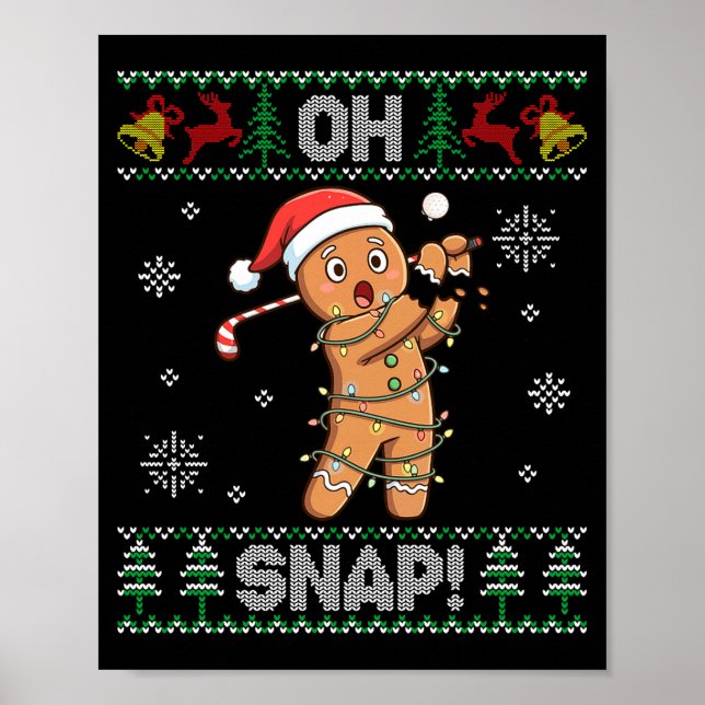 Poster Gingerbread Golf Christmas Cookie Oh Snap Santa Ug (Frente)