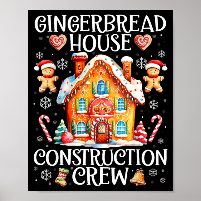 Poster Gingerbread House Construction Crew Baking Christm (Frente)