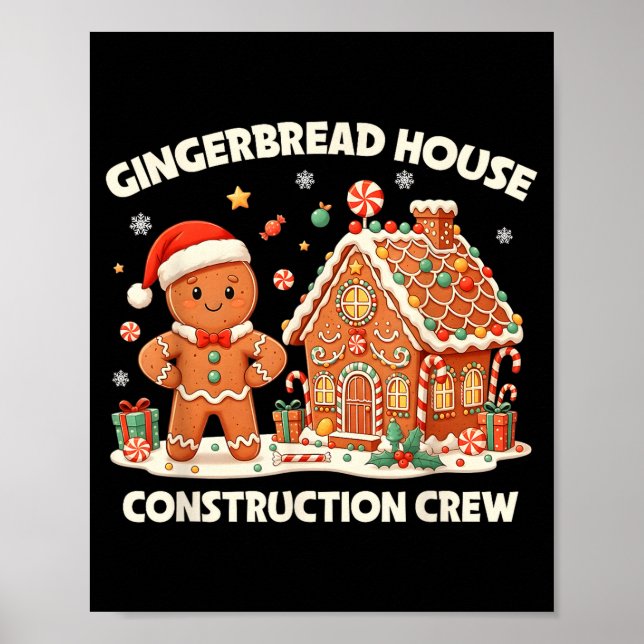 Poster Gingerbread House Construction Crew Kids Men Women (Frente)