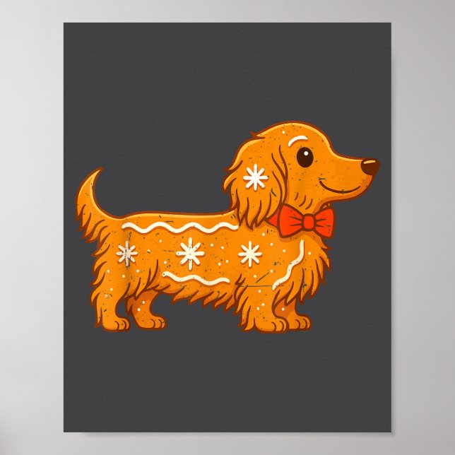 Poster Gingerbread Long Hair Dachshund Christmas Pajama T (Frente)