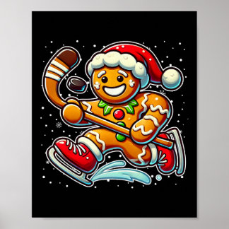 Poster Gingerbread Man Ice Hockey Funny Christmas Santa S