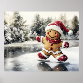 Poster Gingerbread Man Skating Print Christmas Art