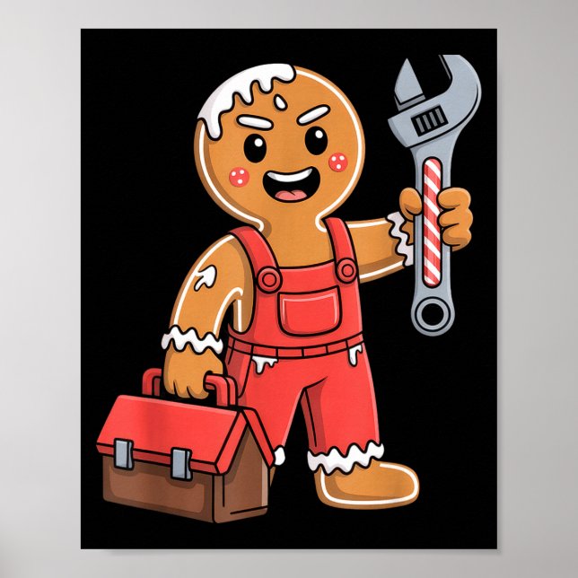 Poster Gingerbread Mechanic Handyman Fixer Worker Christm (Frente)