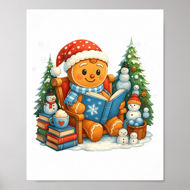 Poster Gingerbread Reading Book Lovers Christmas Bookworm (Frente)