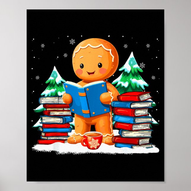 Poster Gingerbread Reading Books Librarians Merry Christm (Frente)