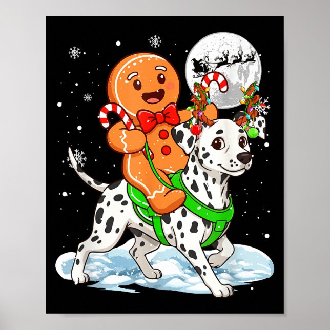 Poster Gingerbread Ridding Dalmatian Reindeer Christmas B (Frente)