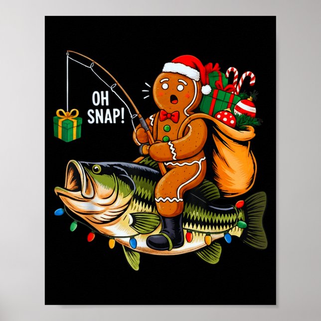 Poster Gingerbread Riding B Fish Christmas Fishing Xmas P (Frente)