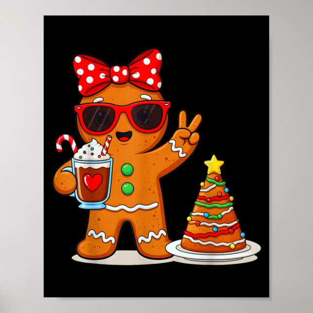Poster Gingerbread Women Drinking Coffee Christmas Tree C (Frente)