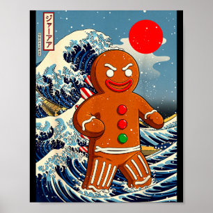 Poster Gingerbread-zilla Arte Japonês Vintage Engraçado N