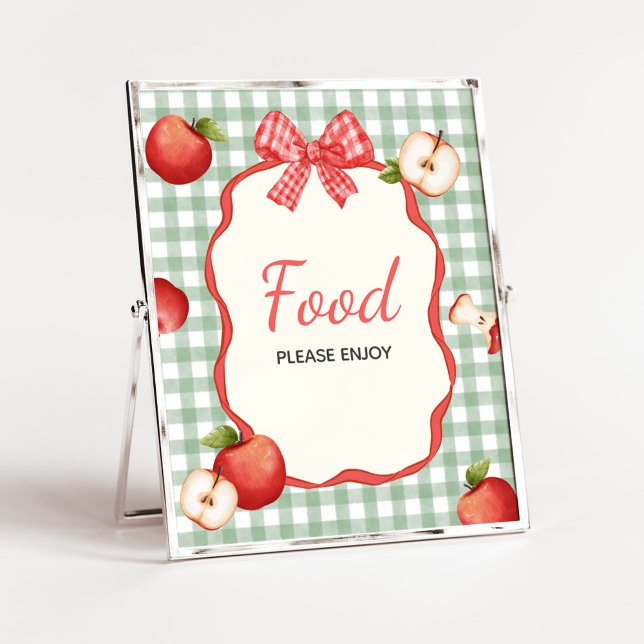 Poster Gingham Apple da nossa Comida de Chá de fraldas (Gingham Apple of our Eye Baby Shower Food Sign)