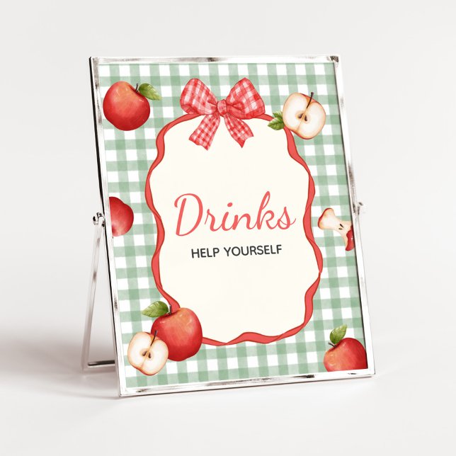 Poster Gingham Apple do nosso Sinal de Bebidas Chás de fr (Gingham Apple of our Eye Baby Shower Drinks Sign )