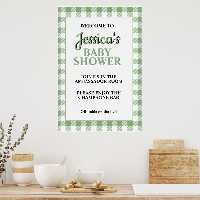 Poster Gingham Green Plaid Baby Shower Welcome Sign (Cozinha)